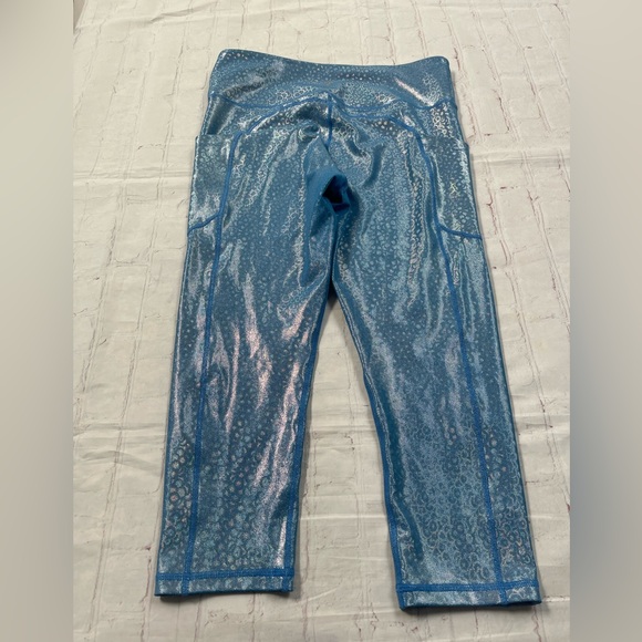 Zyia blue mermaid light n tight blue metallic crop leggings size 12 - Picture 4 of 9